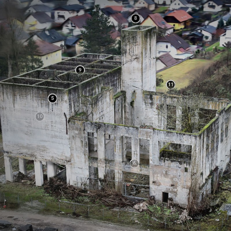 3D-Ansicht des Schotterbrechers im ehemaligen KZ Gusen. Mit Gaussian Splatting entstehen aus vielen Fotos extrem realistische 3D-Objekte.