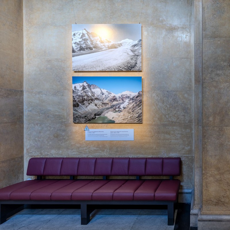 Corridor of the NHM Vienna with pictures from the
                                 exhibition 