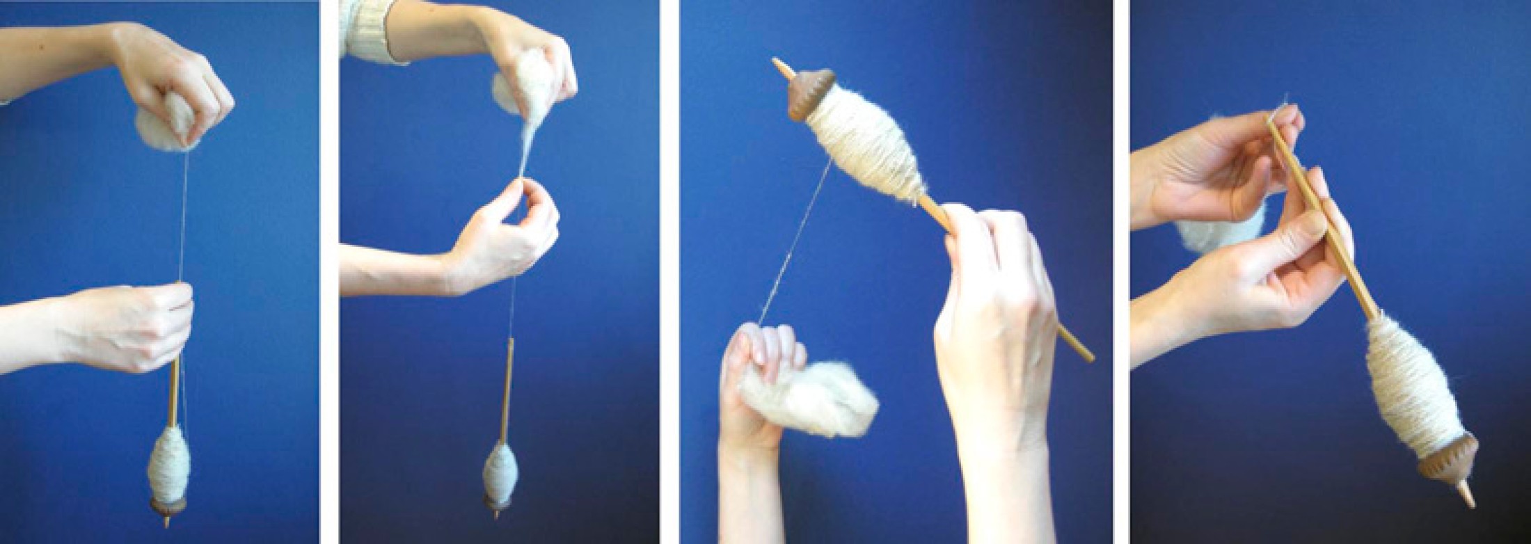 : Bewegungsablauf beim Spinnen von Woller mit "hängender" Spindel (Fallspindel). (Bild: K. Grömer - NHM Wien)