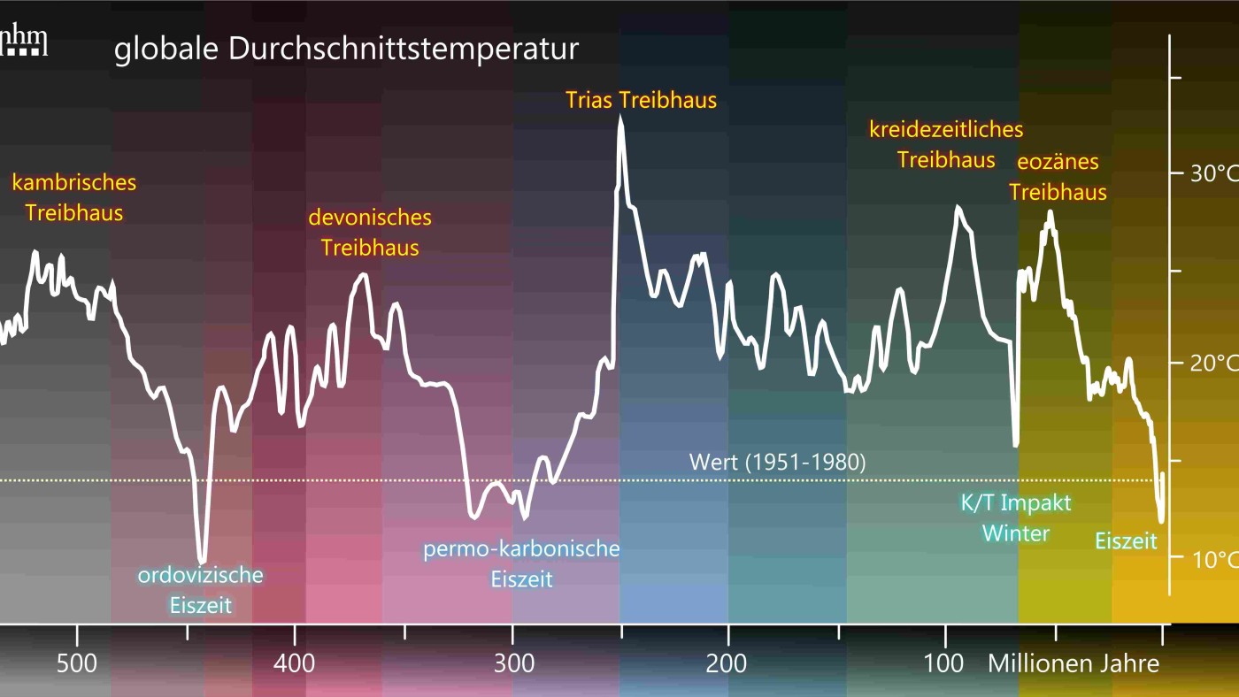 : Klimaentwicklung der Erde während der letzten 600 Millionen Jahre. 
© NHM Wien, Mathias Harzhauser