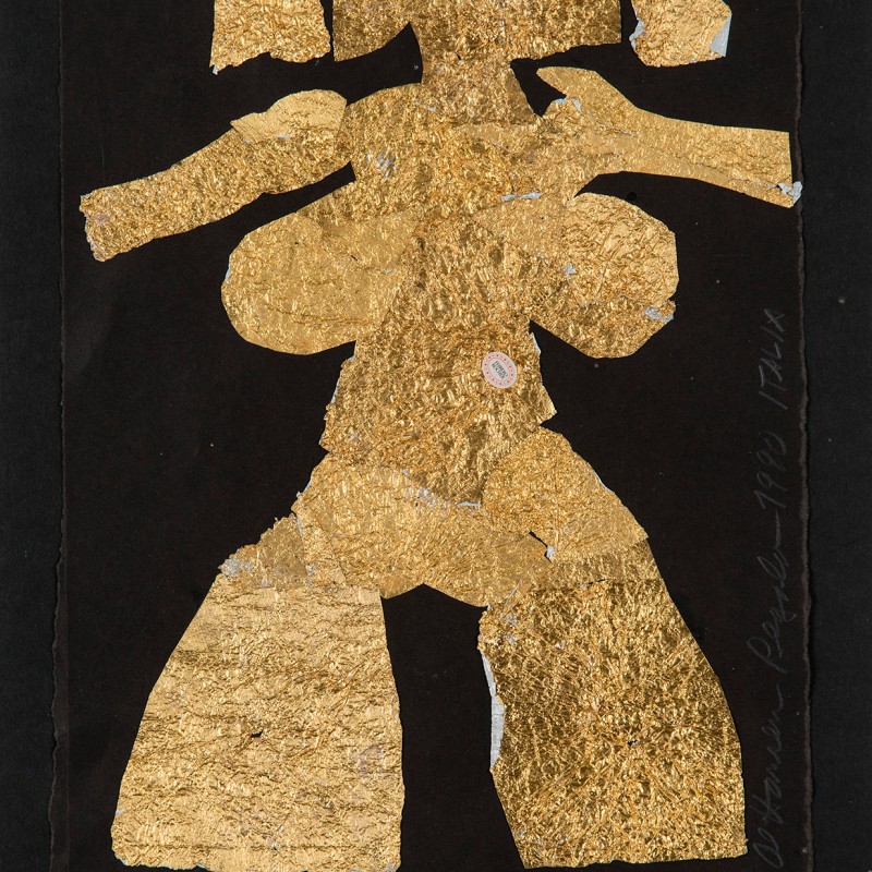 Abstract
                                 figure made of gold-colored, irregularly shaped foil pieces on a black background, loosely arranged. (AI-generated alt-text,
                                 generated with GPT-4.1-mini)